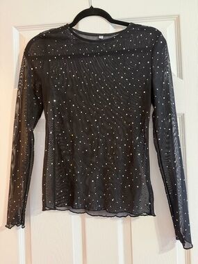 Black Sheer Long-Sleeve Top with Sparkle Accent
